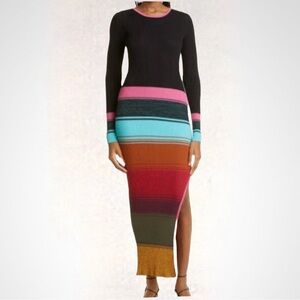 STAUD Clara Stripe Cutout backRibbed Long Sleeve Sweater Dress in Mosaic Stripe